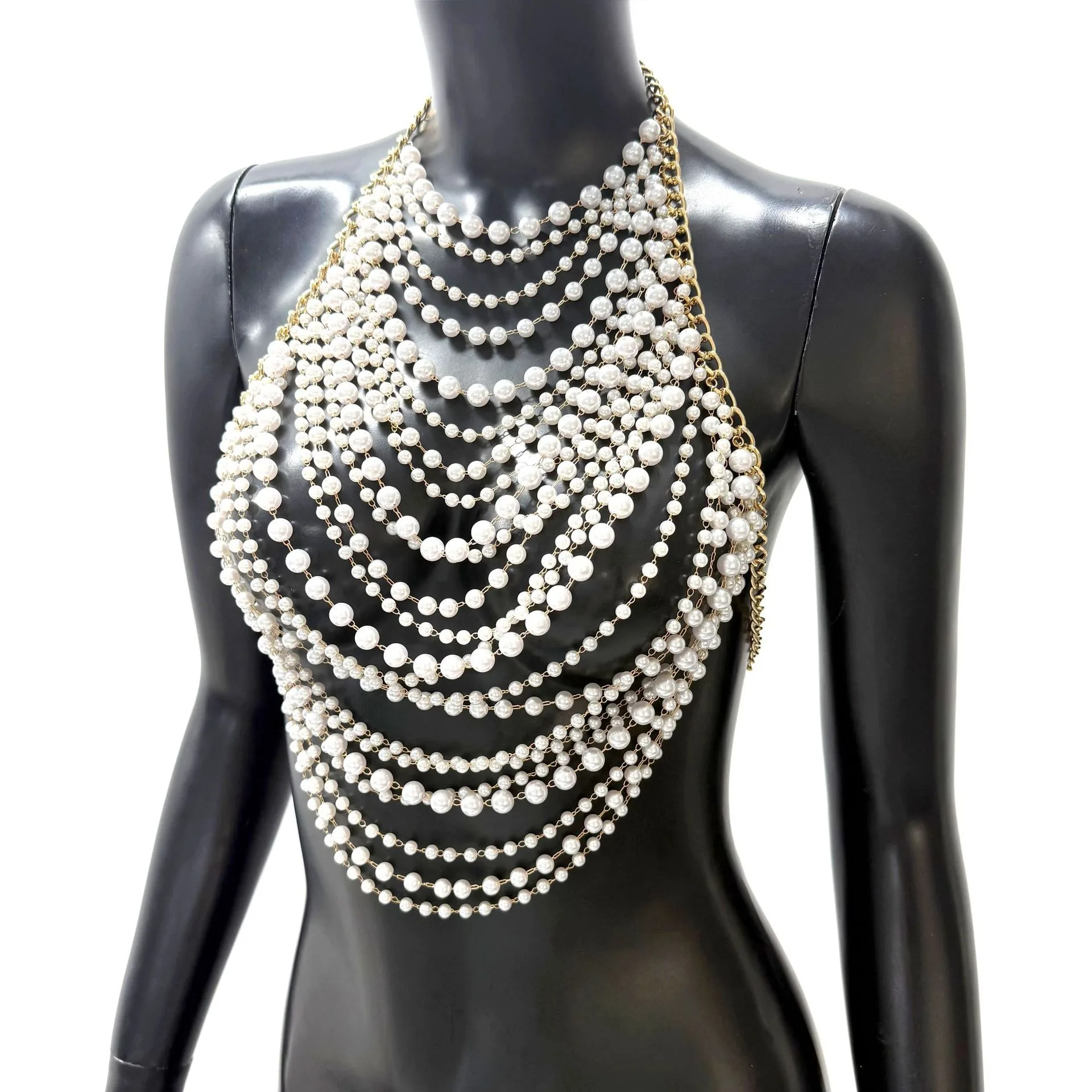 Heiß begehrte Brustkette: Modische, mehrlagige Perlen-Körperkette aus Metall für Damen – luxuriöser Schmuck für Party und Urlaub Image