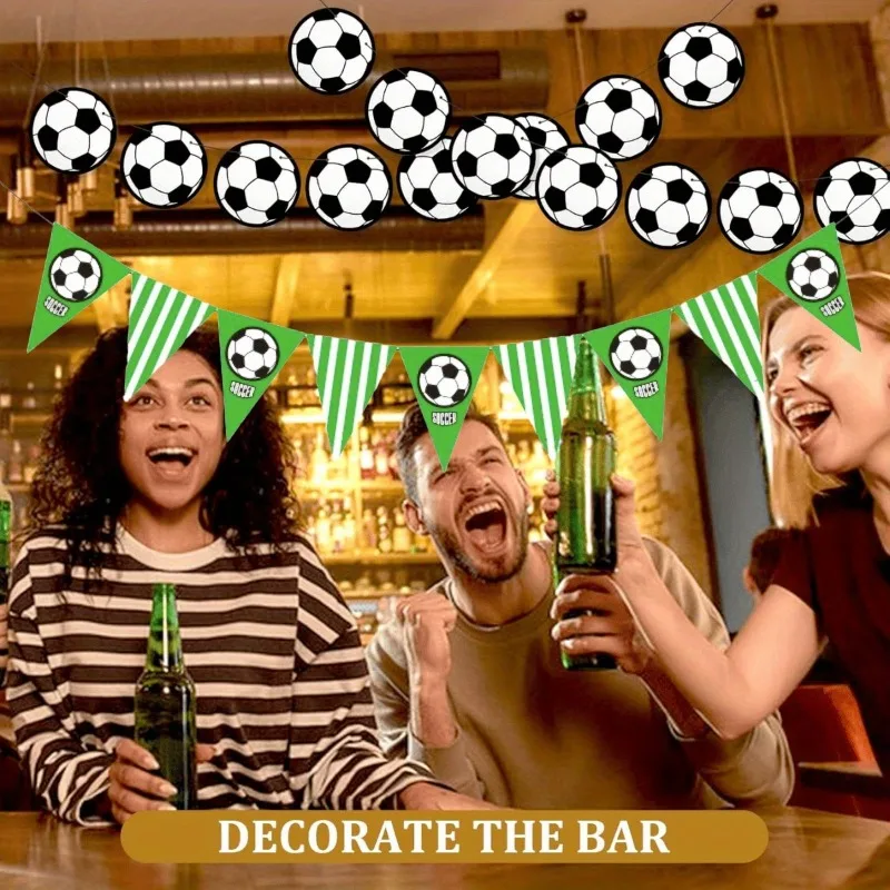 Fußball-Themen-Party-Girlande, Papier-Fußball-Doppelflaggen-Banner-Set für Sportthemen-Partys und Geburtstagsfeiern Image