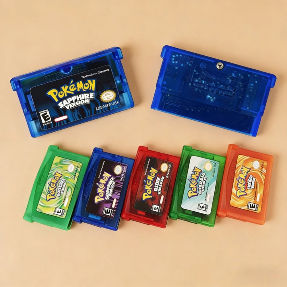 ITA FRA ESP USA EUR 32-Bit GBA Videospiel-Kassette Konsolenkarte Serie A Set Emerald FireRed LeafGreen Ruby Sapphire mit Glanzeffekt