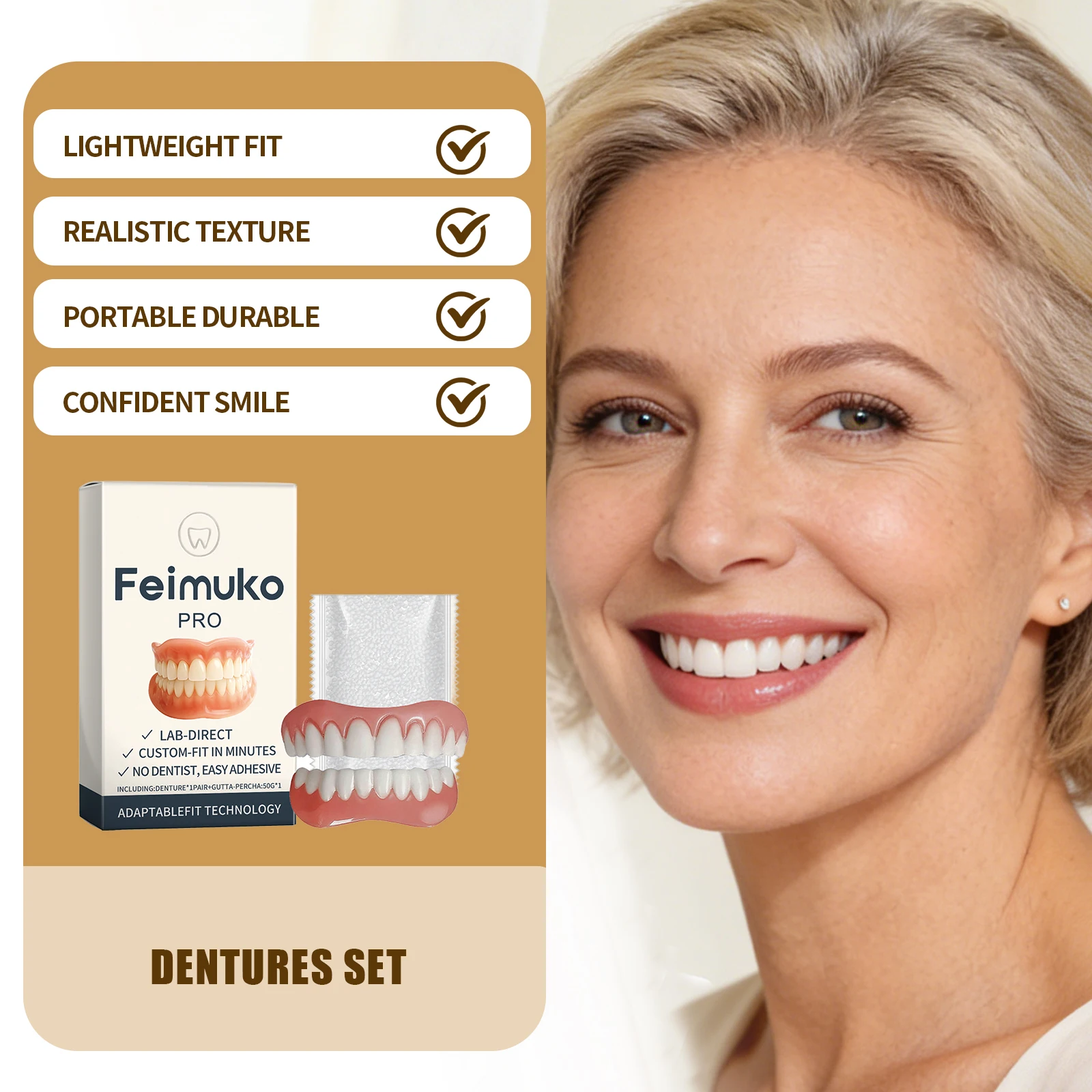 Natürliche Pro-Prothesen-Veneers-Set: Schnelle Anpassung, einfache Klebung, Abdeckung von Zahnlücken, sofortige Lächelkorrektur, kosmetisches Zahnprothesen-Kit Image