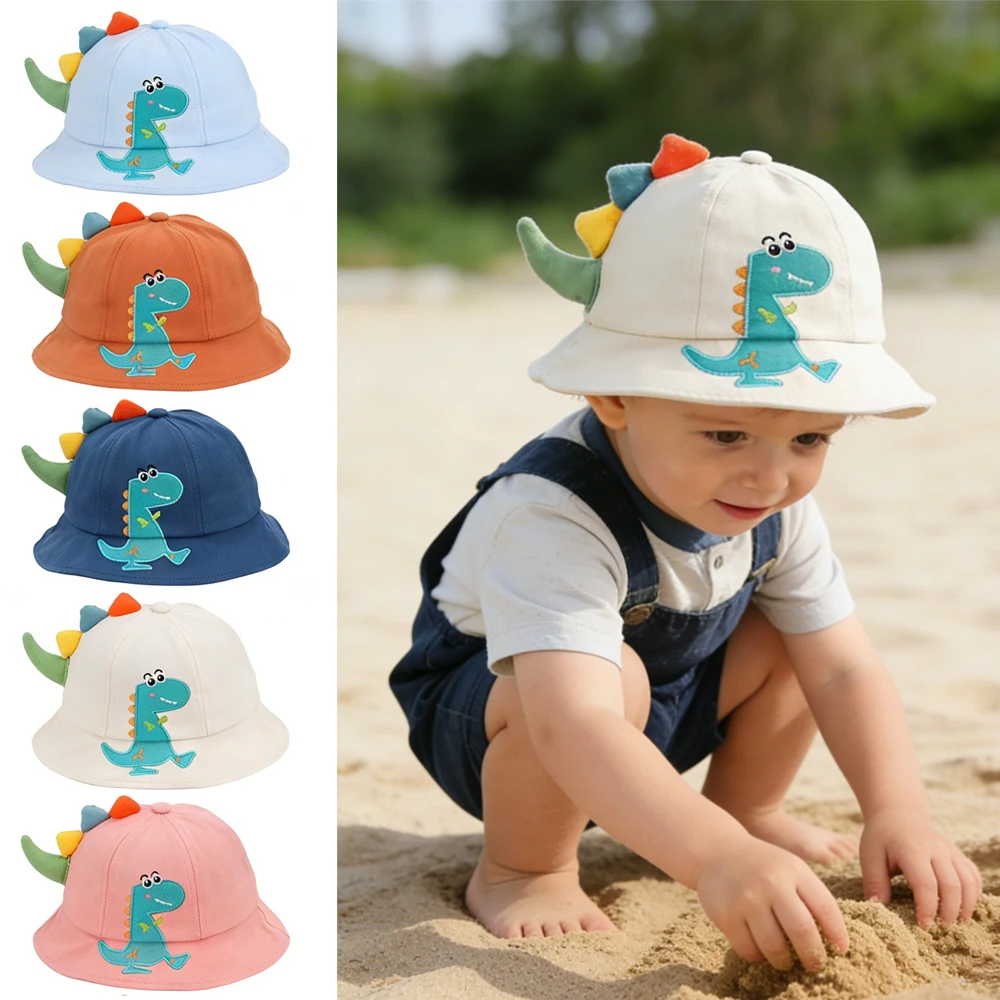 Neuer Cartoon-Dinosaurier Sommer-Babyhut für Mädchen und Jungen Panama Kleinkind Breiter Rand UV-Schutz Strand Sonnenhut Outdoor Kinder Fischerhut Image