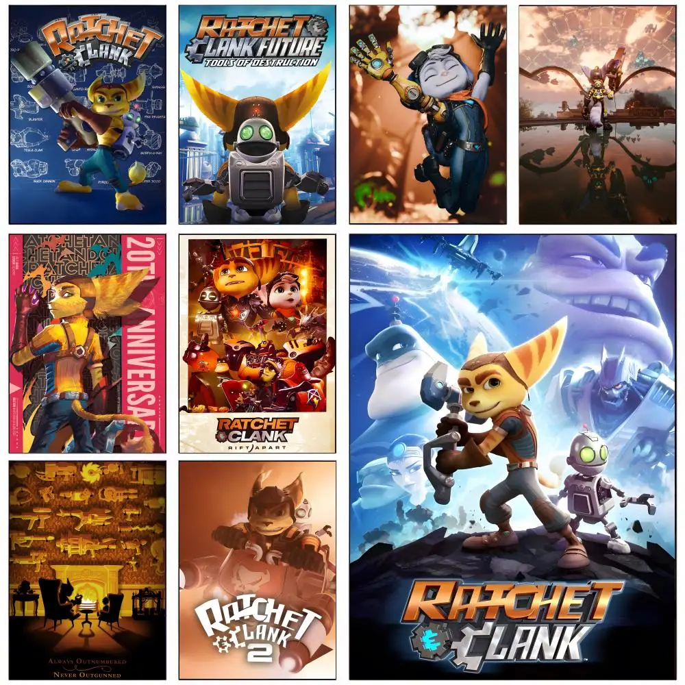 Shooter-Spiel Ratchet and Clank Poster HD Selbstklebende Wanddekoration für Zuhause, Büro, Wohnheim, Schlafzimmer & mehr, ideale Geschenkidee