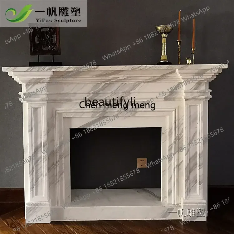 Marmor-Kaminumrandung Amerikanisch Minimalistisch Modern Kamin-TV-Dekorationsschrank Naturstein Jazz Weiß B06