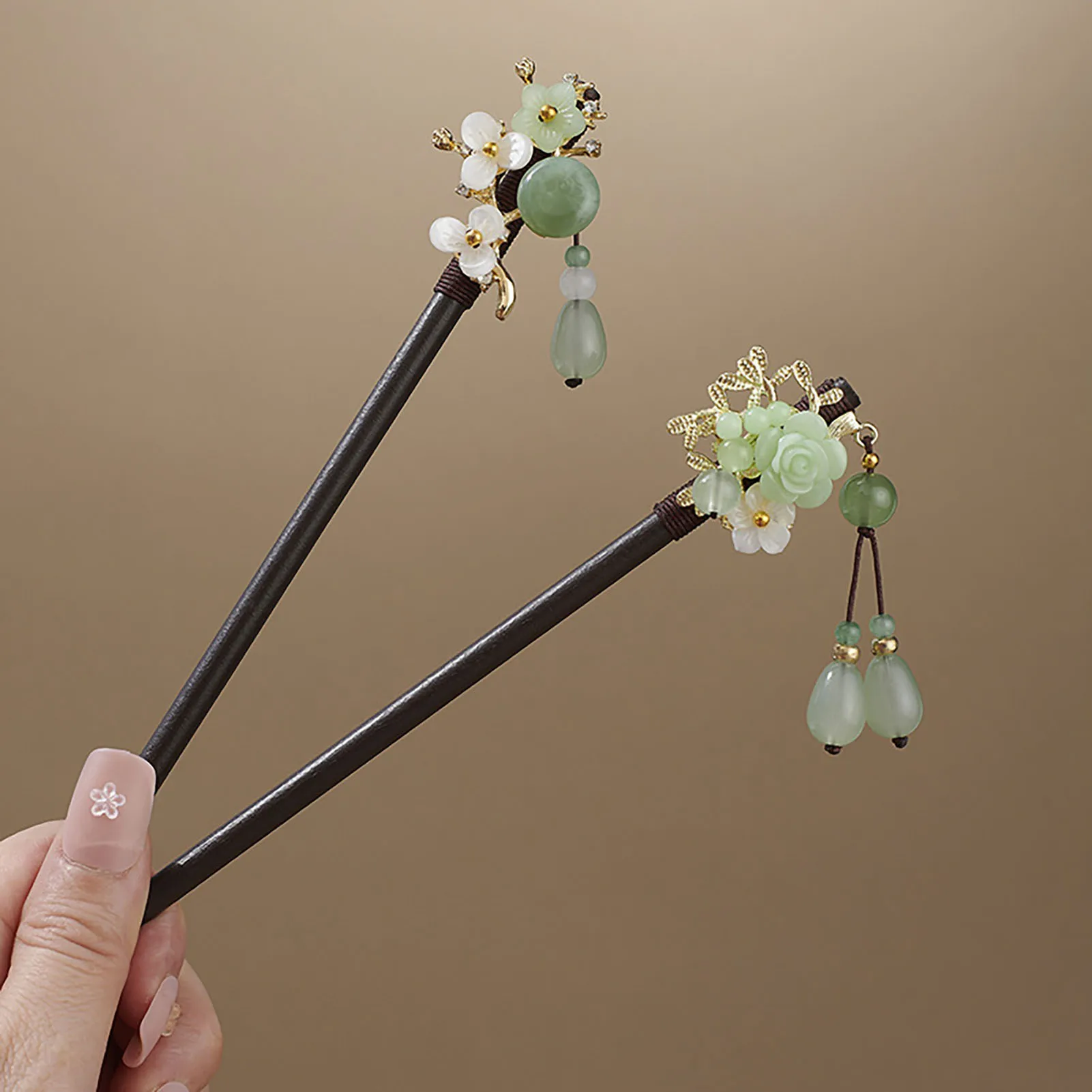 Blumen-Quasten-Haarnadel Vintage Holz-Blumen-Haarstab Trendiges Haar-Deko-Accessoire Luxuriöser Schmuck Haar-Accessoire