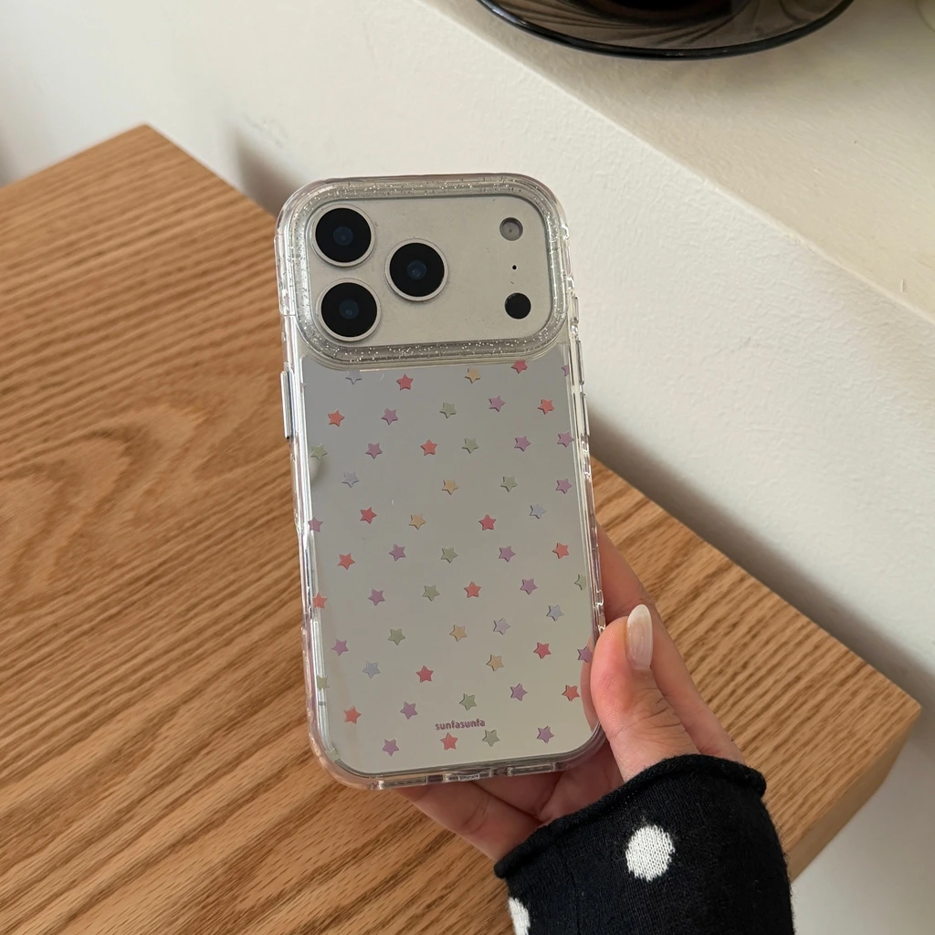 Modische Glänzende Spiegel-Farbige Sterne Glitzer-Fotorahmen Stoßfeste Schutzhülle für iPhone 17 16 15 14 Pro Max Image