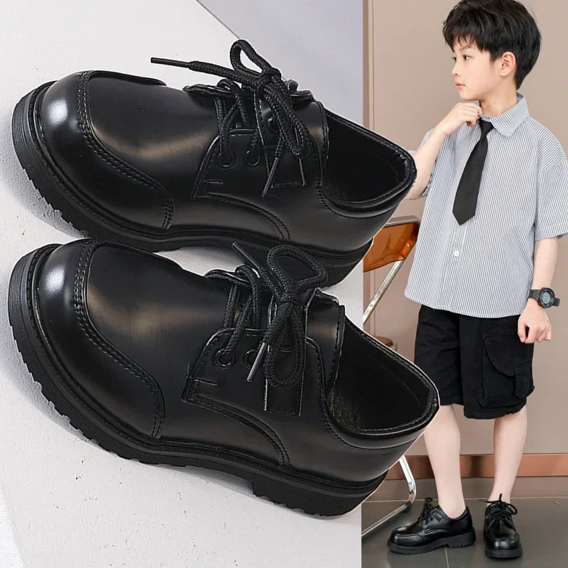 Kinder-Performance-Schuhe, schwarz, matt, glänzend, für Jungen, Schuluniform-Schuhe, schick, 2023, Frühling und Herbst, für Kinder, formelle Schuhe mit weichem Boden
