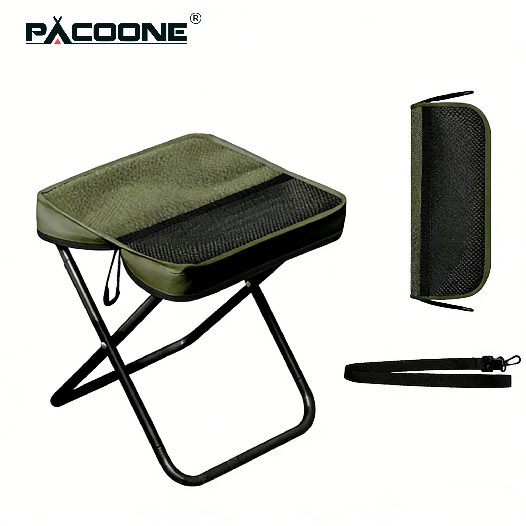 PACOONE Outdoor Leichter Klapphocker, tragbarer Taschenstuhl aus Aluminiumlegierung mit Trageriemen für Camping, Wandern, Angeln