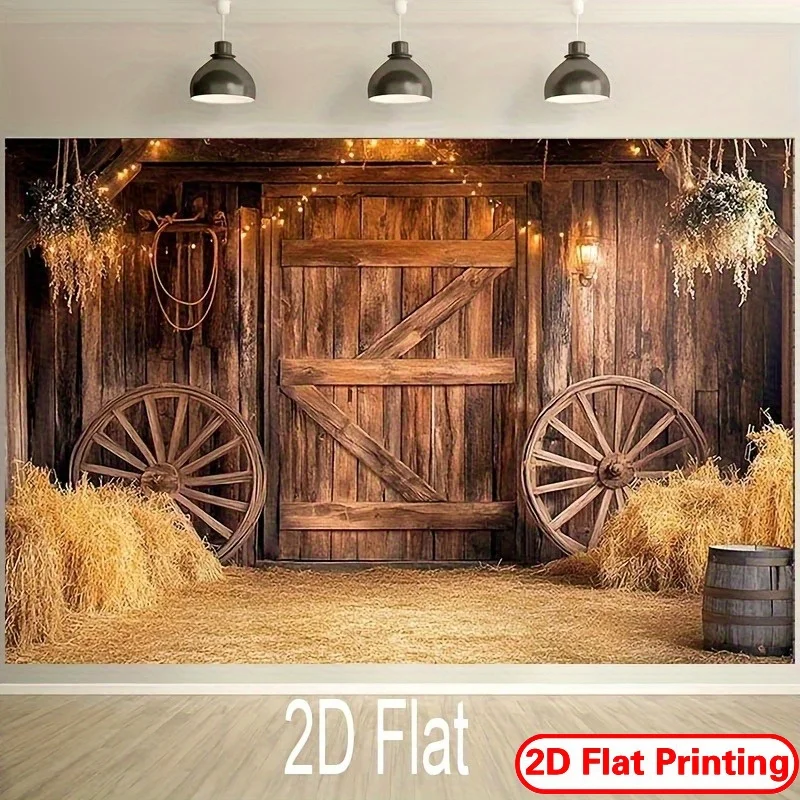 Vintage Scheunentor Holztür Hintergrundstoff für Hochzeitsfotografie Ländliche Party Warme und nostalgische Dekoration Wandteppich Image