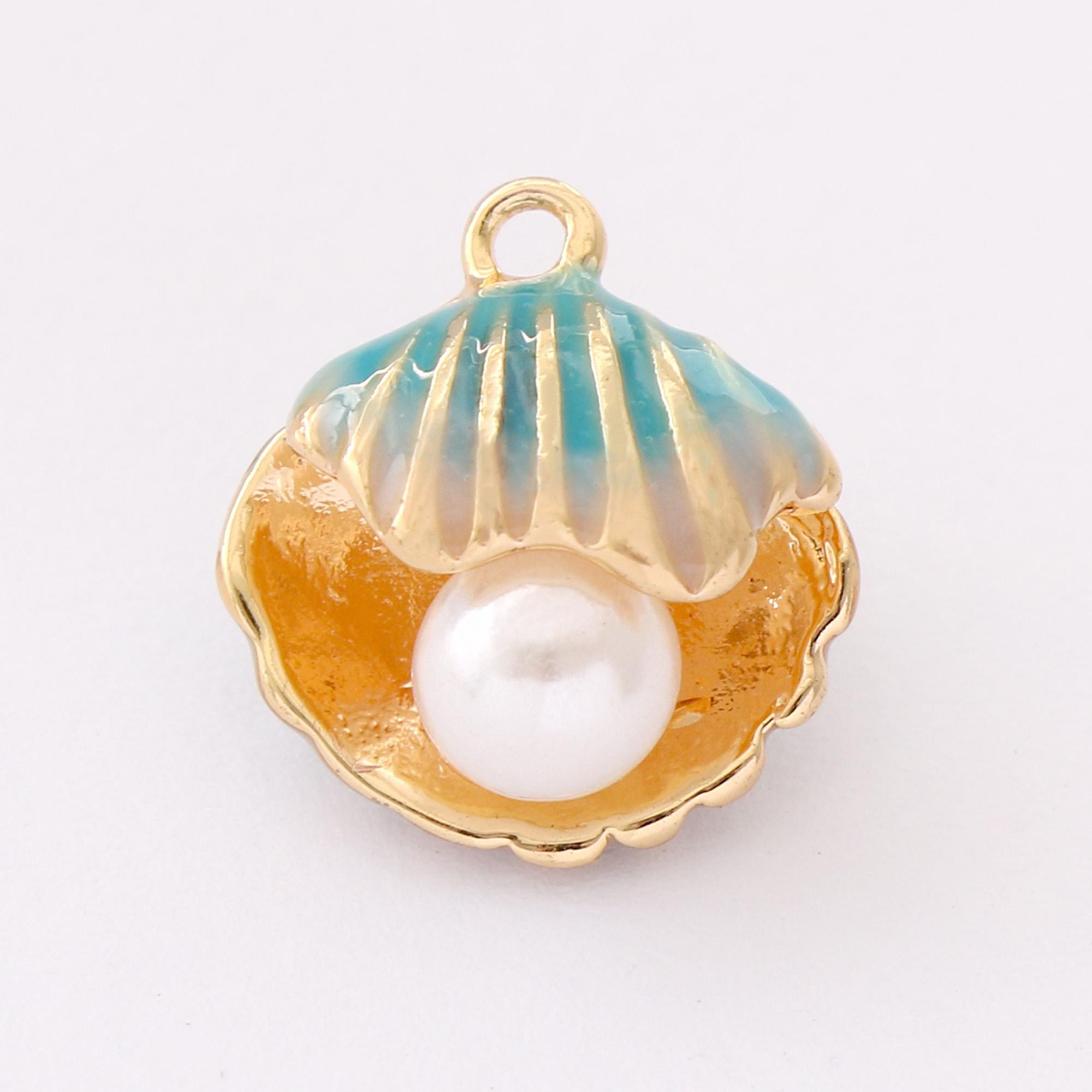 Ciondolo a forma di ostrica con perla d'acqua dolce placcato in oro 18k, ciondolo a forma di ostrica con perla d'acqua dolce, ciondolo a forma di ostr