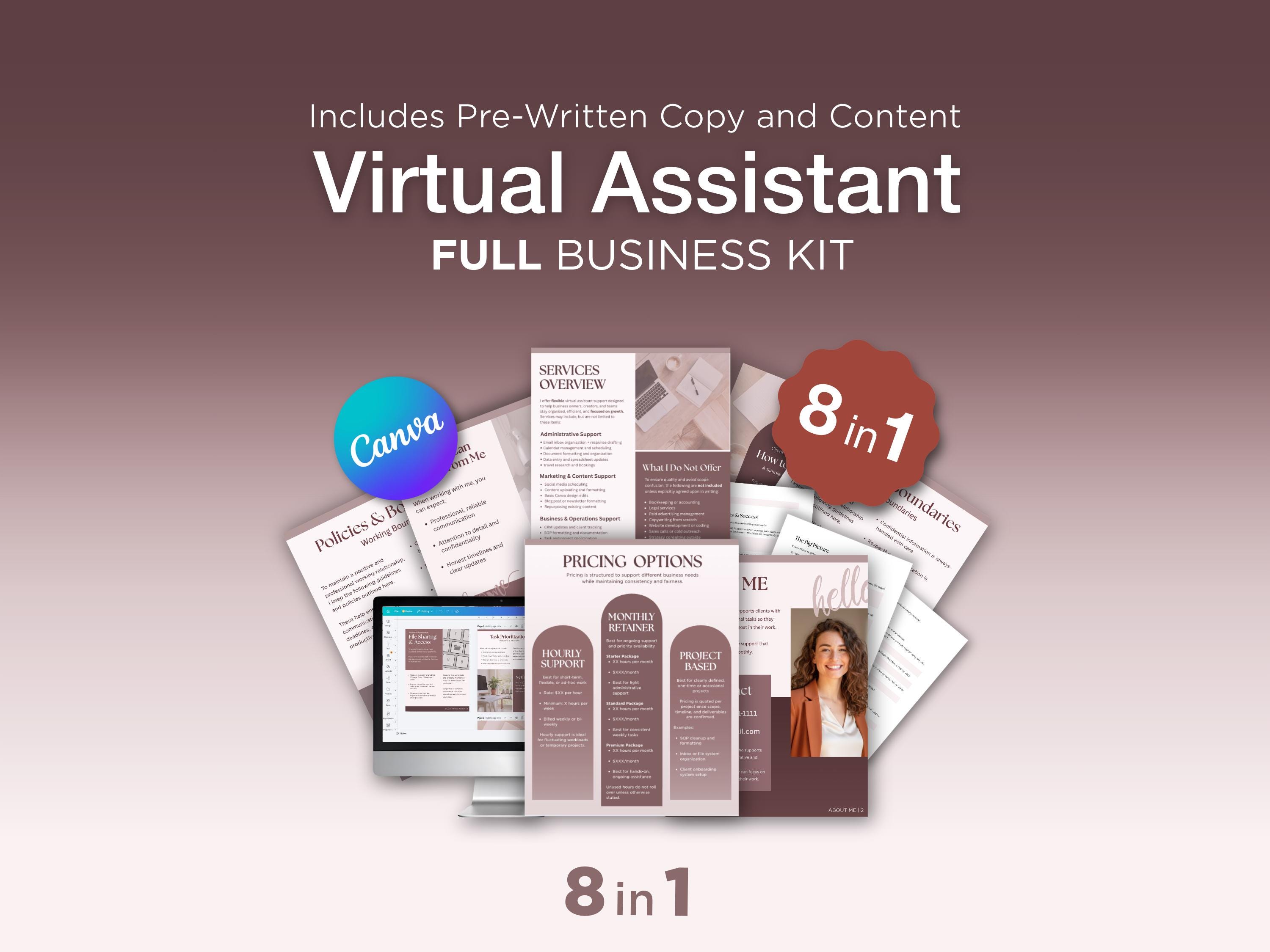Modelli completi per assistenti virtuali, kit aziendale / Modelli di onboarding per clienti di assistenti virtuali, pacchetto di benvenuto, moduli, co