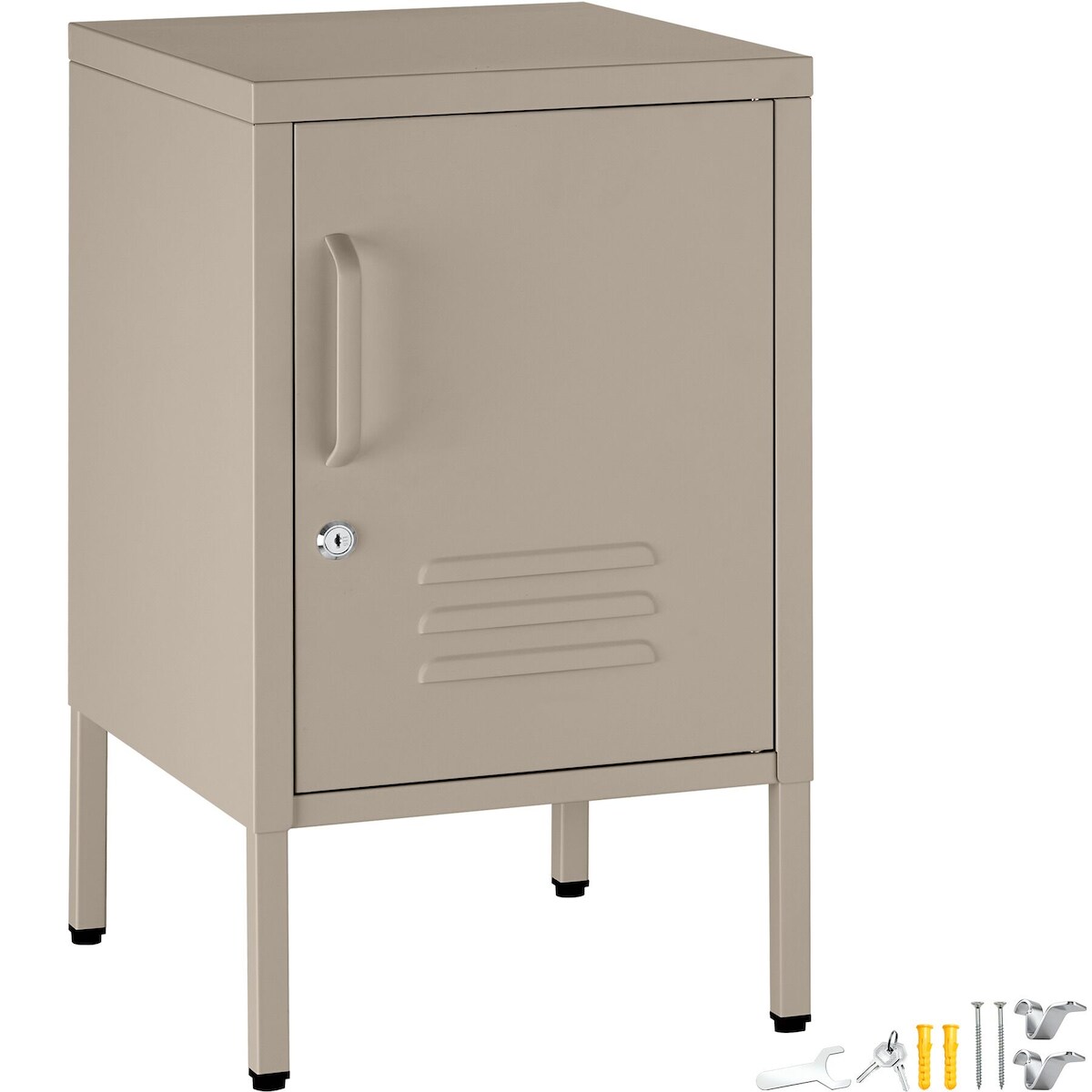 TecTake GmbH tectake Nachttisch Baker, Magnetverschluss, verstellbarer Boden Taupe Image