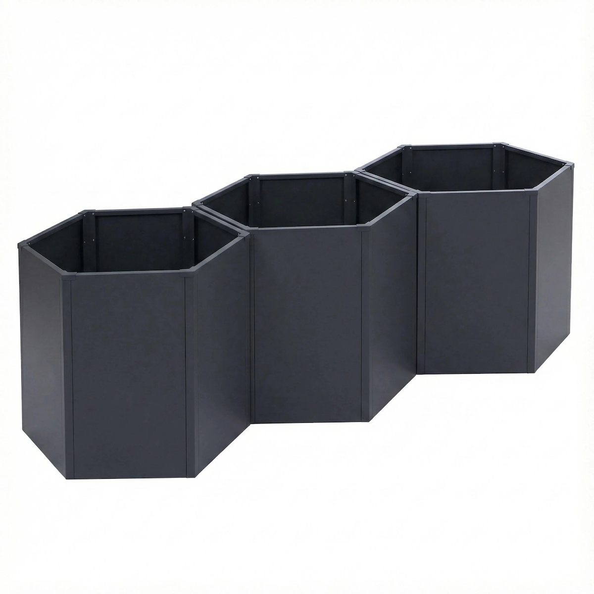 Décoshop26 -Set mit 3 Hochbeeten sechseckige Pflanzkästen 1380 l 77 x 264 x 100 cm verzinkter Stahl anthrazitfarben 04_0008851 Image
