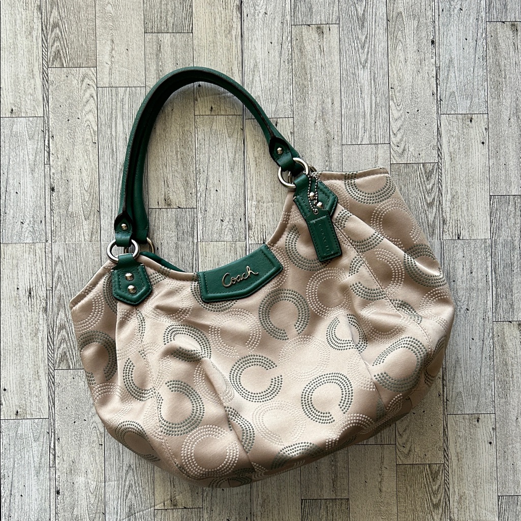 Coach Bags | Coach Factory Ashley Dotted Op Art Tan And Green Shoulder Bag 2014 | Color: Cream/Green | Size: Os