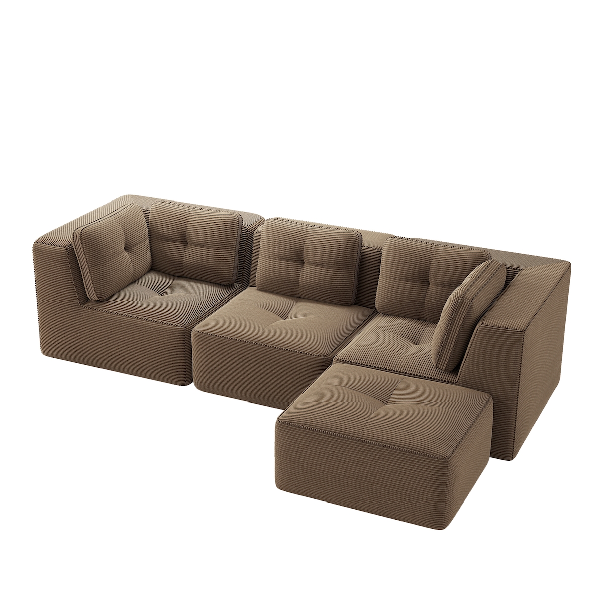 Merax 3-Sitzer Modulares Sofa mit Hocker, Cloud Sofa Cord rahmenlos, Lounge Sofa bodennah, mit breiten Armlehnen, Braun Image
