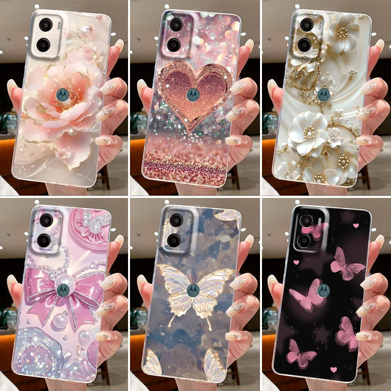 Coque de téléphone pour Motorola Moto G05/Moto G15, étui de protection papillon pour Moto G06/Moto G06 Power, coque en Silicone souple TPU