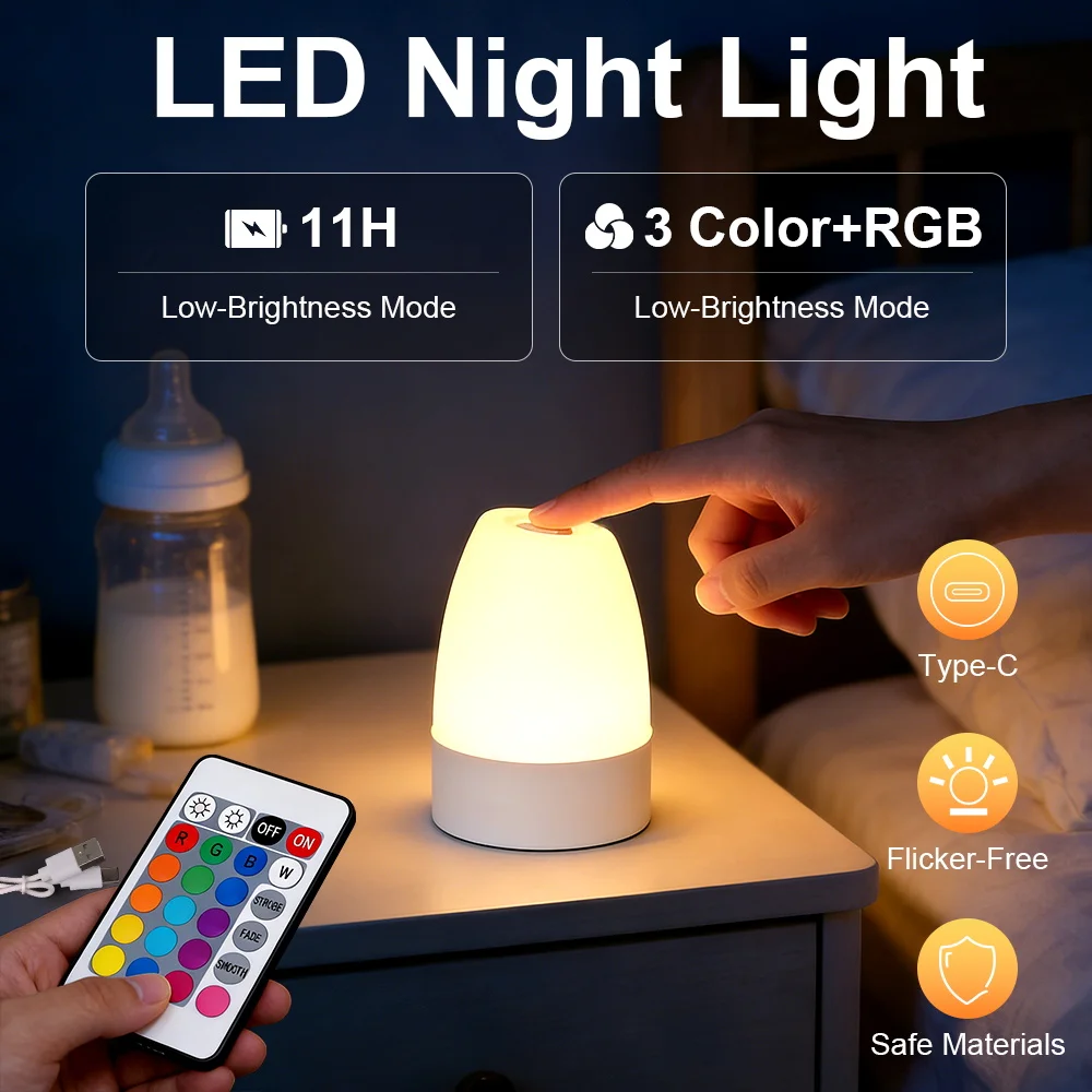 Lampe de bureau décorative pour la chambre, interrupteur tactile, rechargeable par USB, lumière RGB trois couleurs, lampe de table pour placard, lampe de nuit pour la chambre à coucher, lampe LED pour