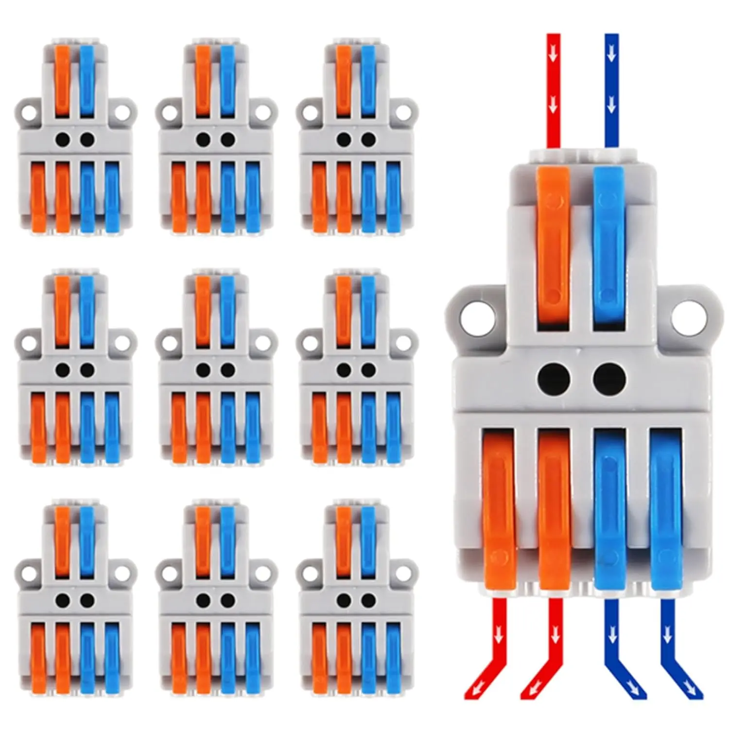 10 Stück 2 in 4 Out Hebel-Kabelverbinder, schneller PCT-Lampendraht-Kabelverbinder, einsteckbarer Leiterklemmenblock Image