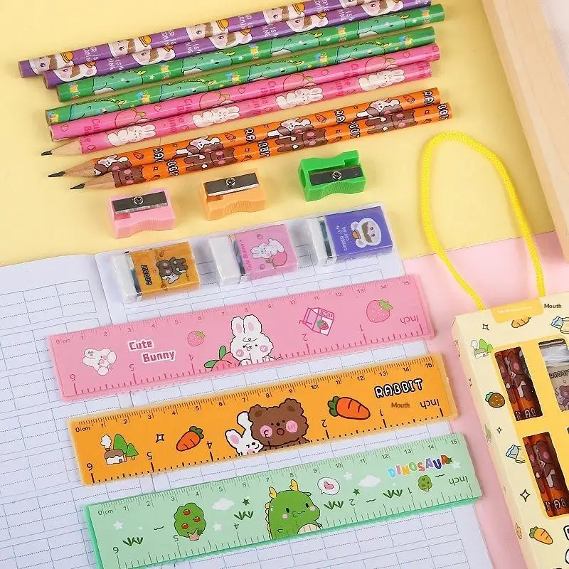 Neues 5-in-1-Stiftset, tragbares Schreibwaren-Geschenkset, niedliches Cartoon-Schreibwaren-Geschenkbox-Set, Schulbedarf, Schreibwerkzeug, Schreibwaren Image