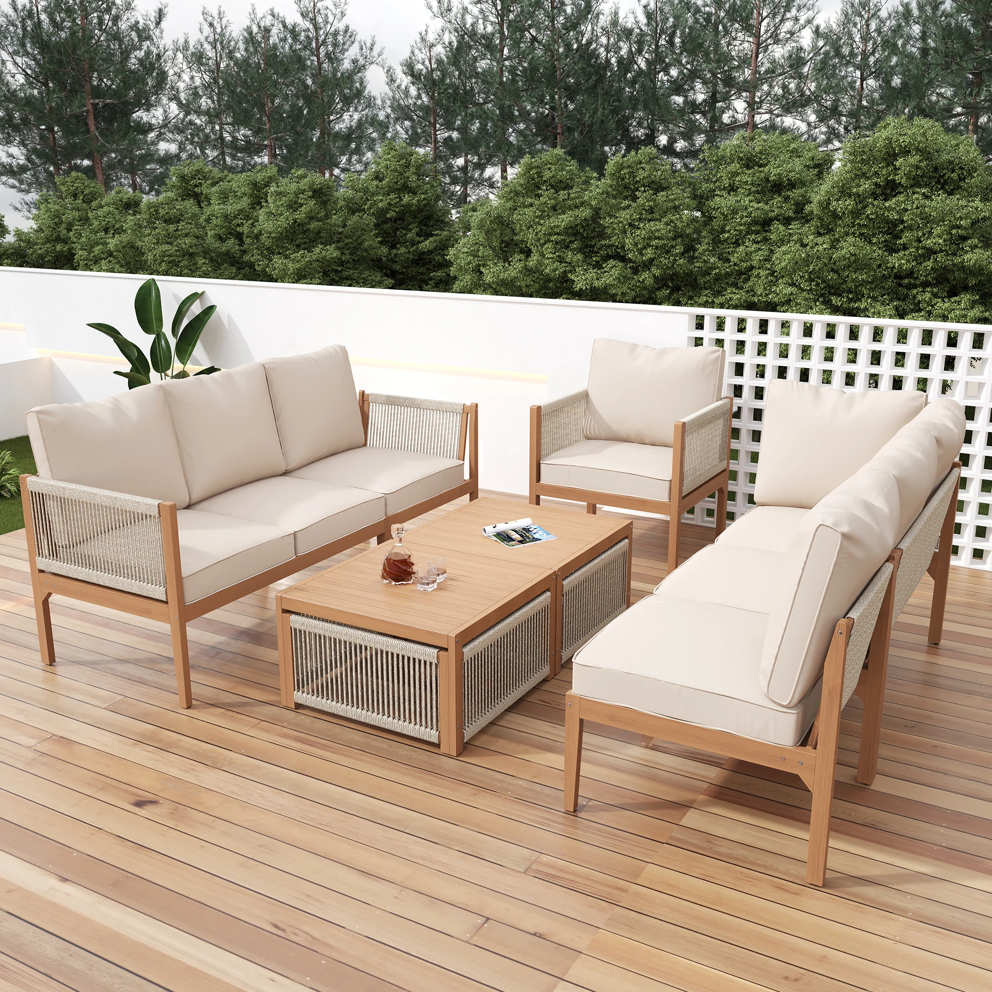 Gartenmöbel-Set, Outdoor-Ecksofa-Set für 7-8 Personen, Couchtisch, Gartensofa, Freizeitsofa mit abnehmbarem, waschbarem Stoffbezug Image