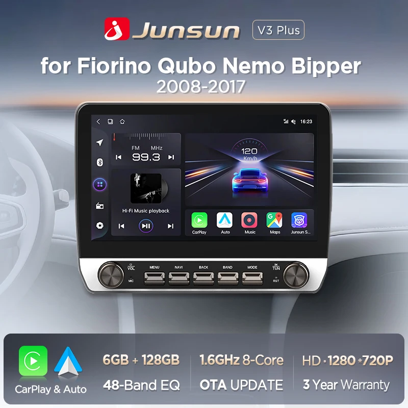 Junsun 10,1 "Tasten Drahtlose Carplay Android Auto Auto Radio für Fiat Fioririno Für Bipper 2008-2017 Bluetooth GPS Navi 4G DSP Image