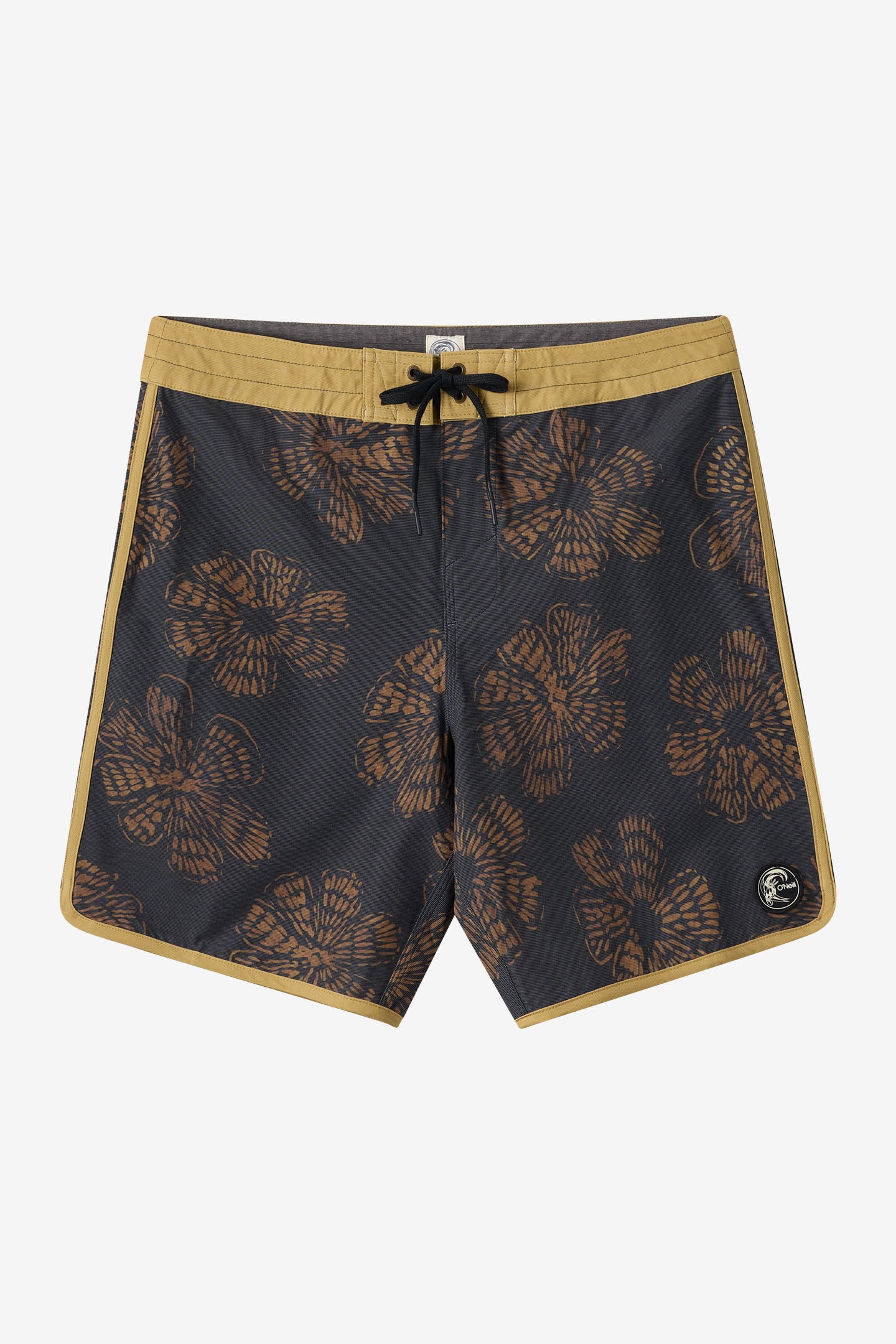 O'Neill Men's O'riginals Print Scallop 18"" Board Shorts in Phantom, Size 36, Elastane/Polyester