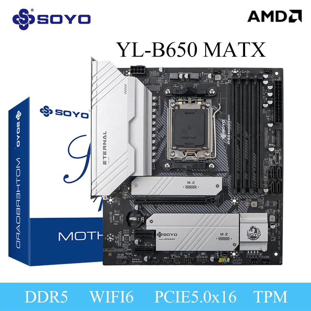 SOYO B650M ATX AMD Motherboard Ryzen AM5 DDR5 PCIE-16X5.0 SATA3.0 M.2 ARGB WIFI6 HDMI DP Type-C AUD10 PC Gamer Computer USB3.2 Image