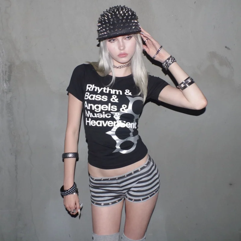 2026 Cross-Border Europäisch-Amerikanisches Sommer Hip-Hop Street Print Slim Fit Kurzarm-T-Shirt Personalisiertes Dark-Style Top