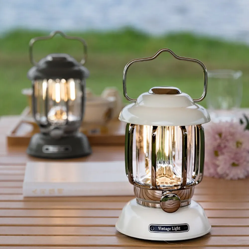 Retro LED Campinglampe - USB-Aufladbare Wasserdichte Laterne für Outdoor-Aktivitäten