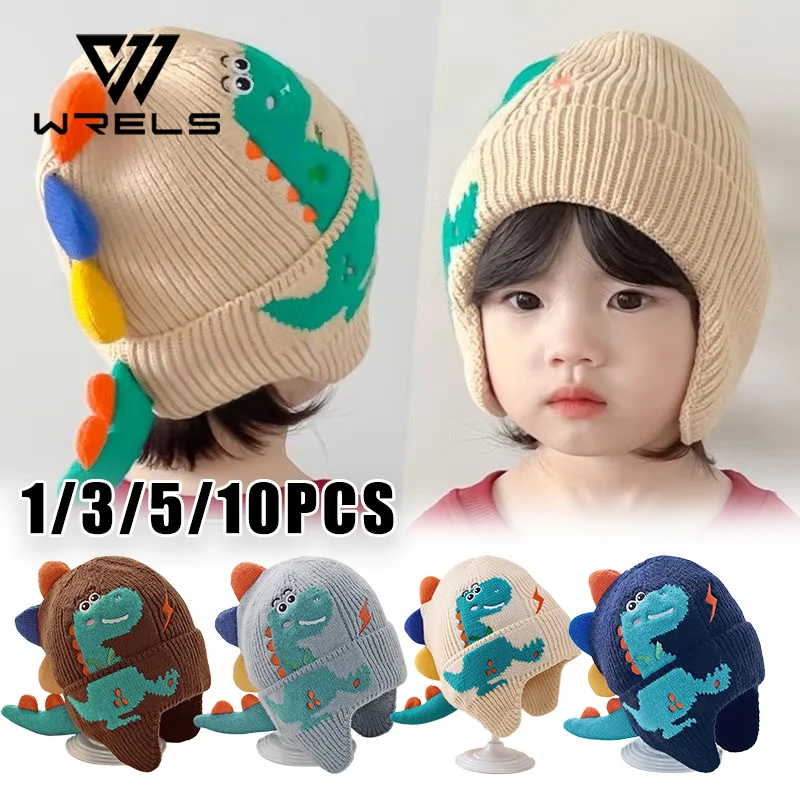 Winter-Kinder-Warmmütze Winddichte Verdickte Gestrickte Ohrenschutz-Kapuzenmütze Outdoor Kältebeständige Thermische Dinosaurier-Ohrenwärmer-Mütze Image