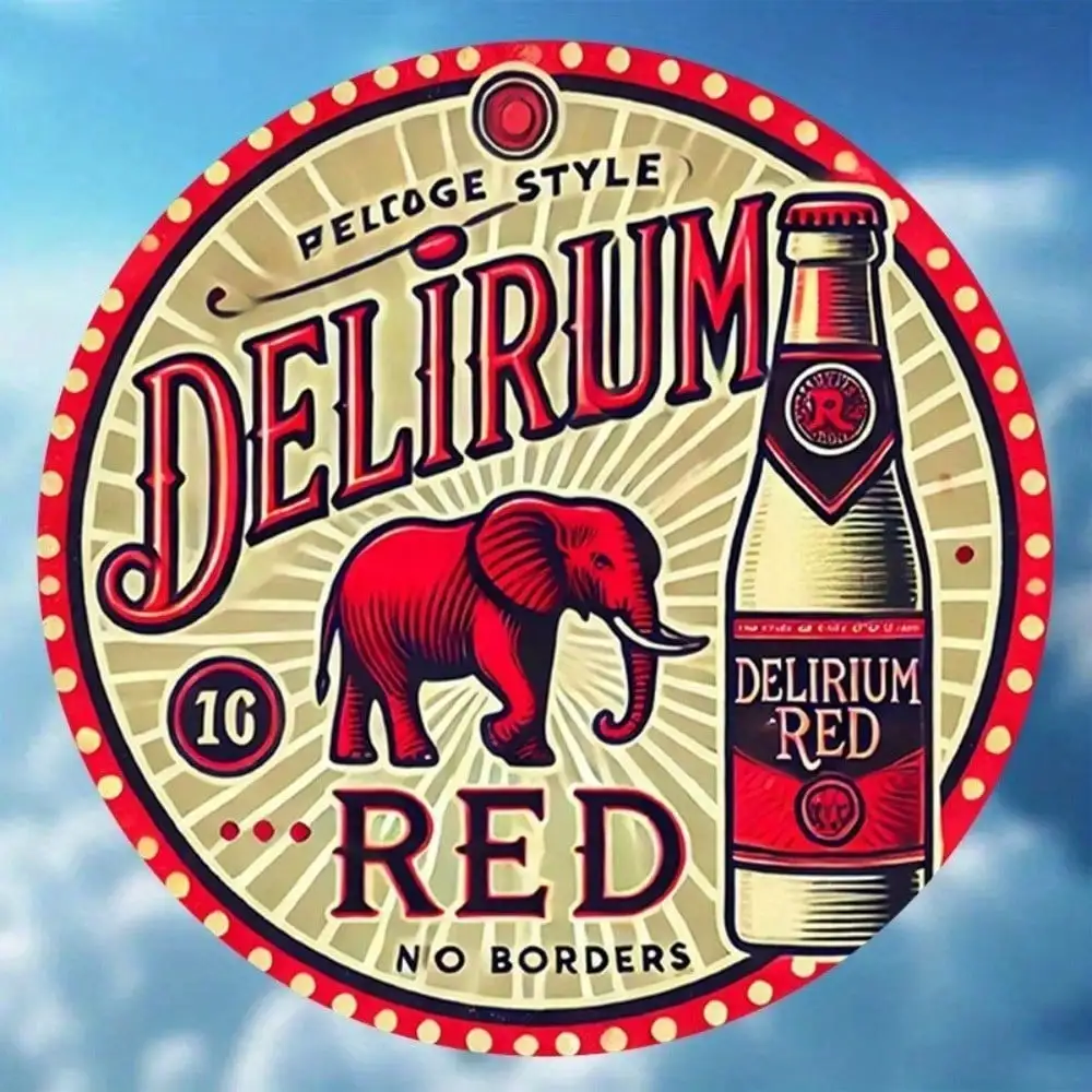 Delirium Red Beer Vintage Metall-Blechschild 8x8 Zoll Rund Retro Wanddekoration für Kneipe Bar Männerhöhle Image