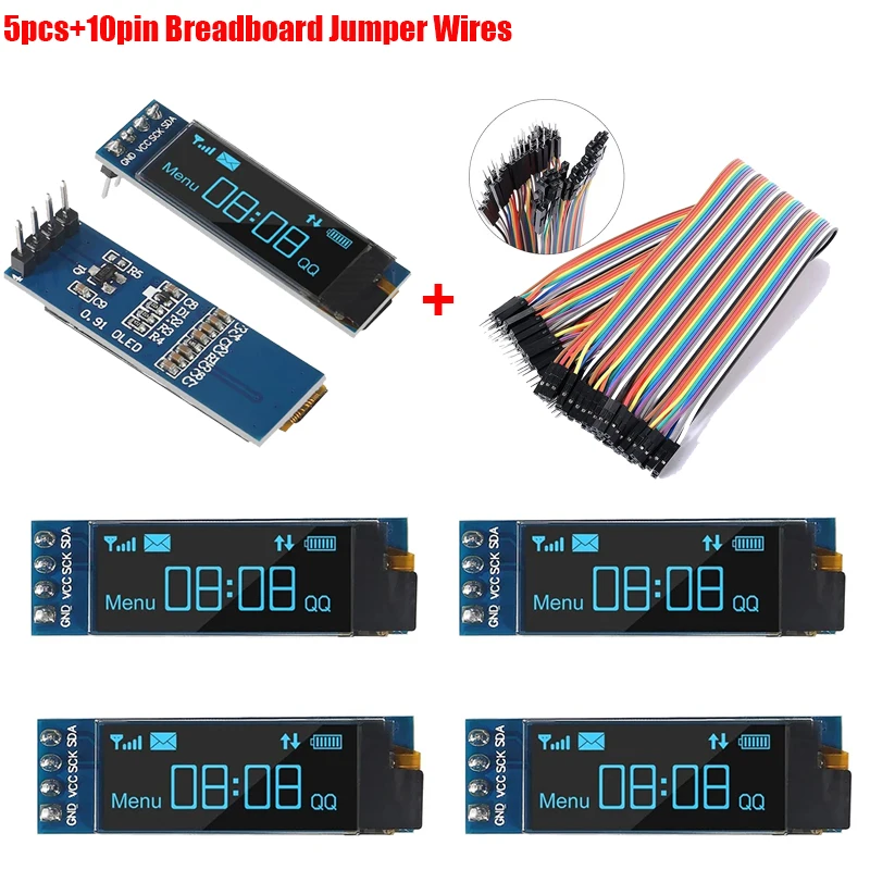 1–5 Stück 0,91 Zoll I2C IIC OLED-Anzeigemodul OLED-Bildschirm DC 3,3 V ~ 5 V kompatibel mit Arduino Raspberry PI (blaue Display-Farbe) Image