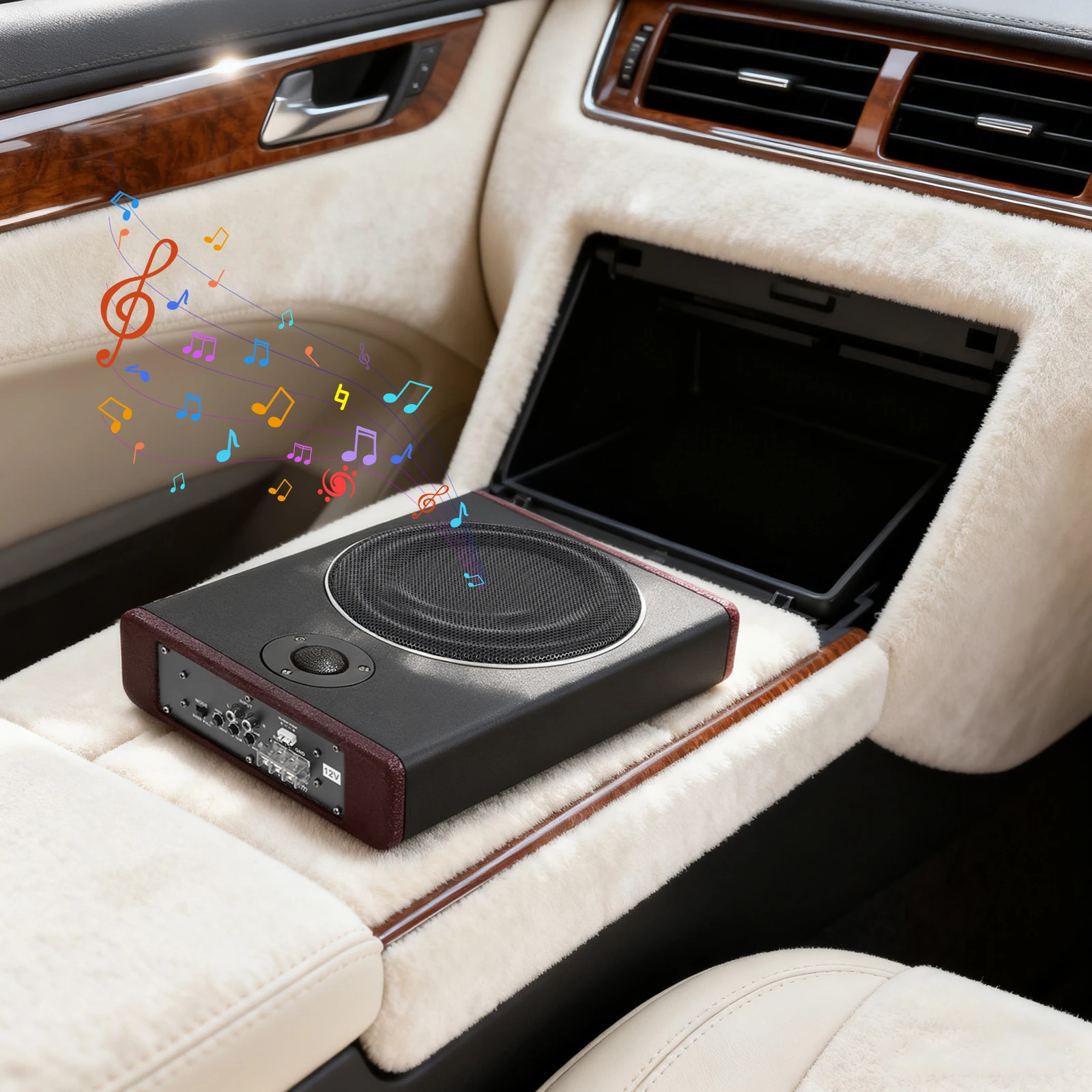 8 Zoll Ultra Slim Auto-Subwoofer Unter dem Sitz 12V 600W Aktiver Auto-Subwoofer Kompakter Auto-Bass-Lautsprecher Auto-Stereo-Verstärker Image
