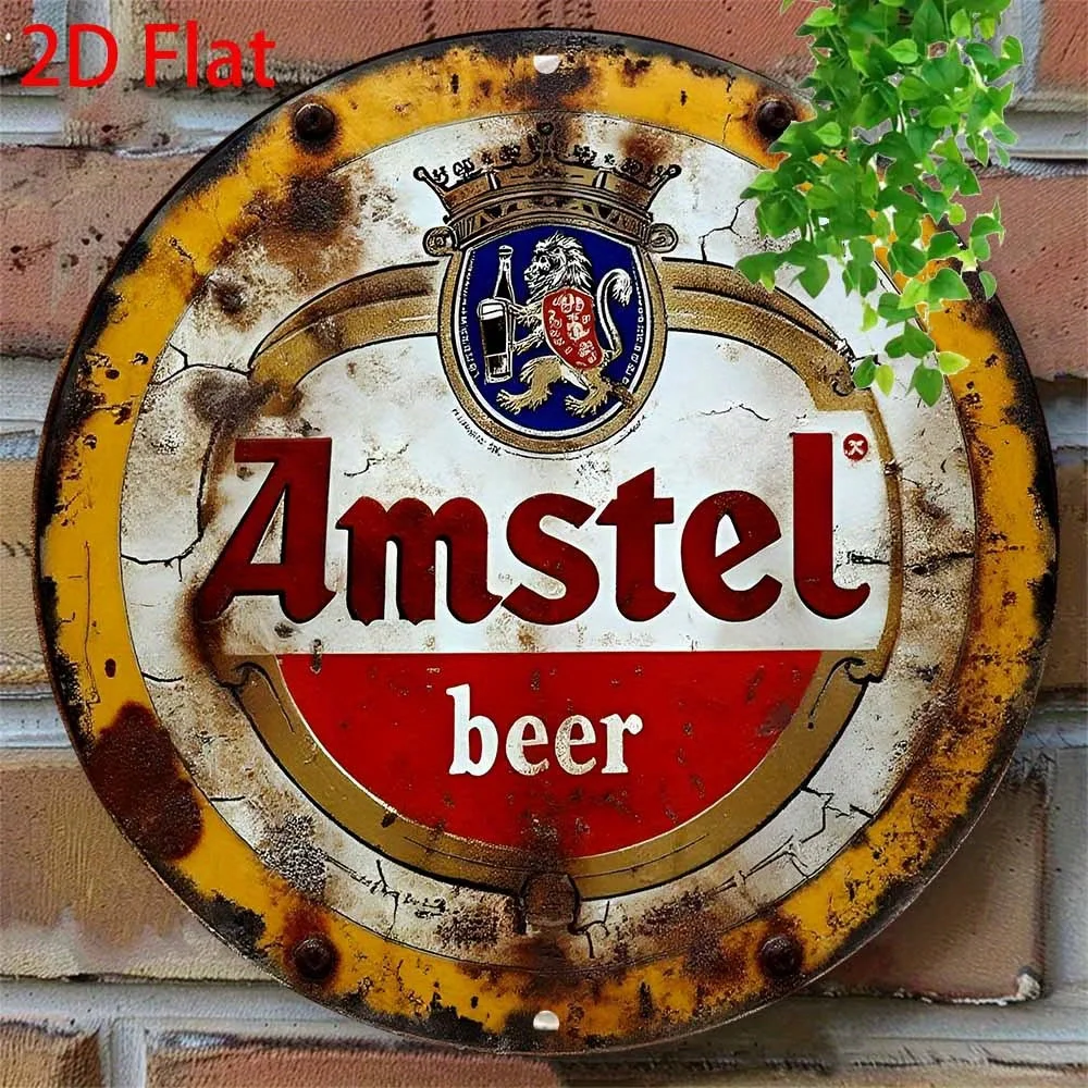 2D Flach – 1 Vintage Amstel Bier Wanddekoration aus Metall | 2D-Flach-Aluminium-Blechschild mit rustikalem Abnutzungseffekt, 20,32 cm x 20,32 cm