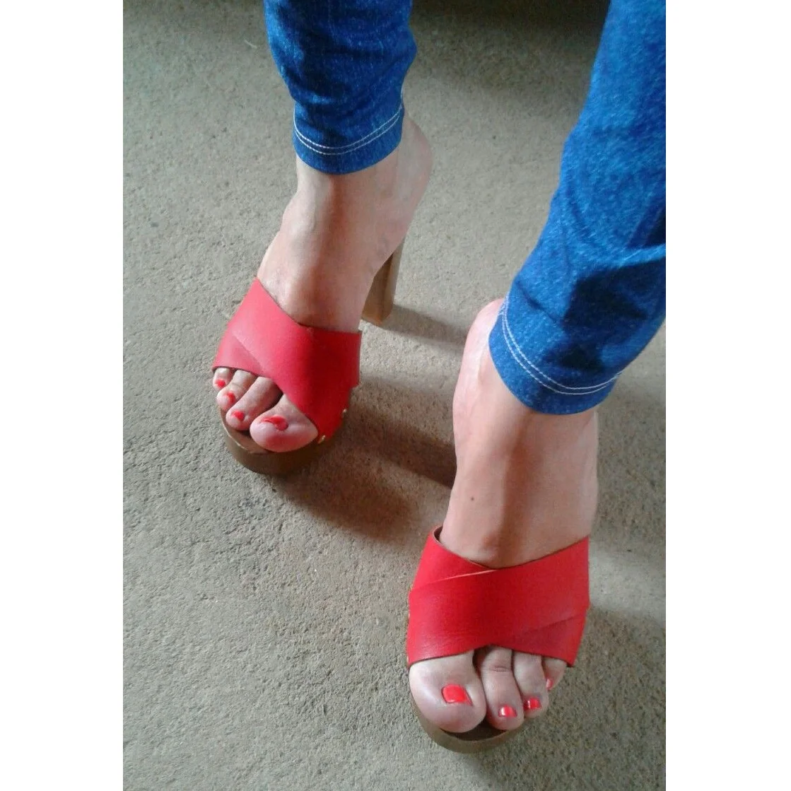 Rot Slip Auf Holz Muster Plattform Sandalen Peep Toe Chunky Ferse Sexy Mode Sommer Casual Große Größe Frau Schuhe Zapatillas Mujer