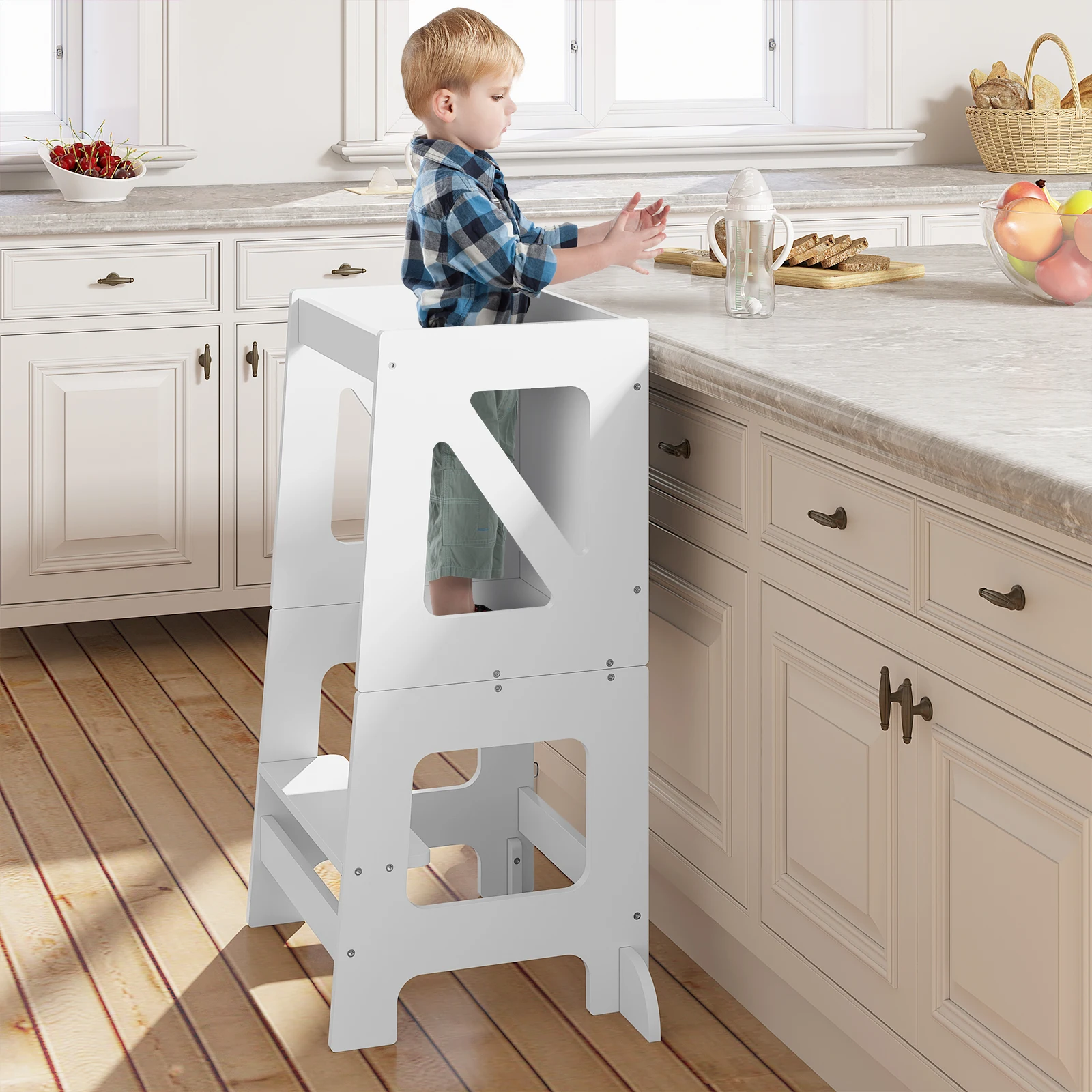 WOLTU 3-in-1 Tritthocker Kinder-Lernturm Klappbarer Montessori-Lernturm für Kinder Küchenhilfe mit Absturzsicherung