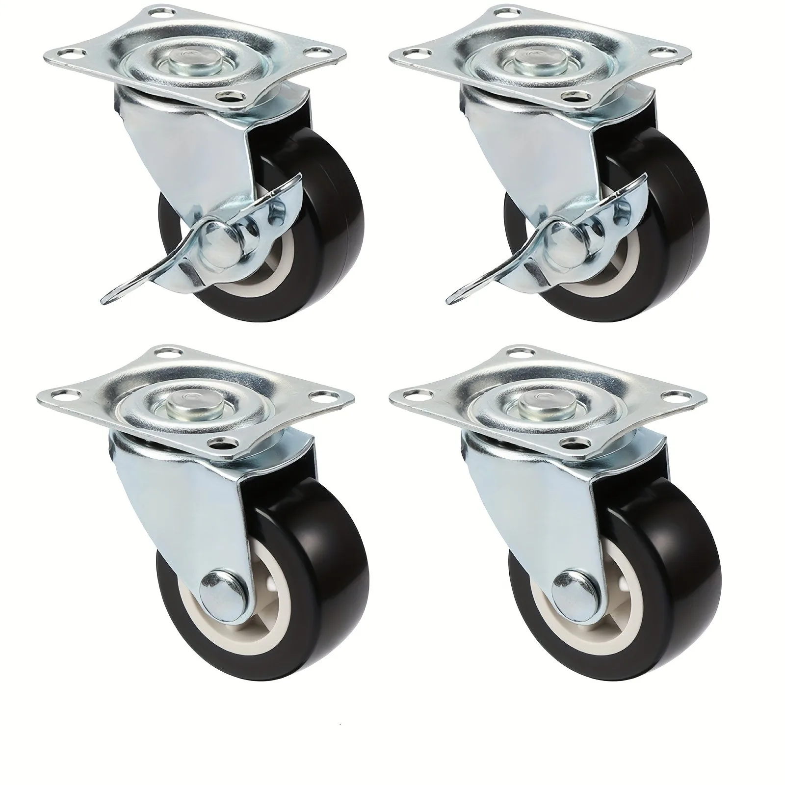 4 Stück 2-Zoll-PVC-Möbelrollen, verschleißfest, geräuscharm, universelle schwere Trolley-Räder, 360-Grad-Drehrollen Image
