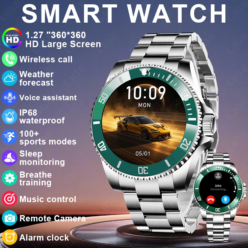 LIGE Business Smartwatch 2026 für Herren IP68 Wasserdicht Anruf-Erinnerung Sprachassistent Bluetooth-Anruf Sport-Fitness-Tracker Smartwatch Image