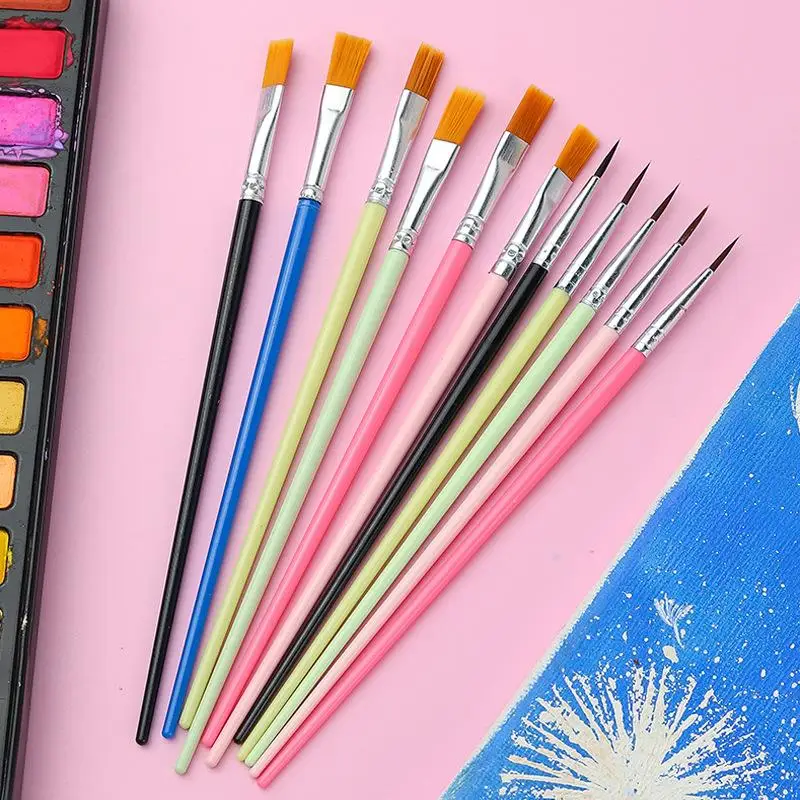 SUSU 12-teiliges Malpinsel-Set, Kunstpinsel mit runden und flachen Nylonhaaren für Öl, Acryl, Aquarell, Schulbedarf, Kunstbedarf Image