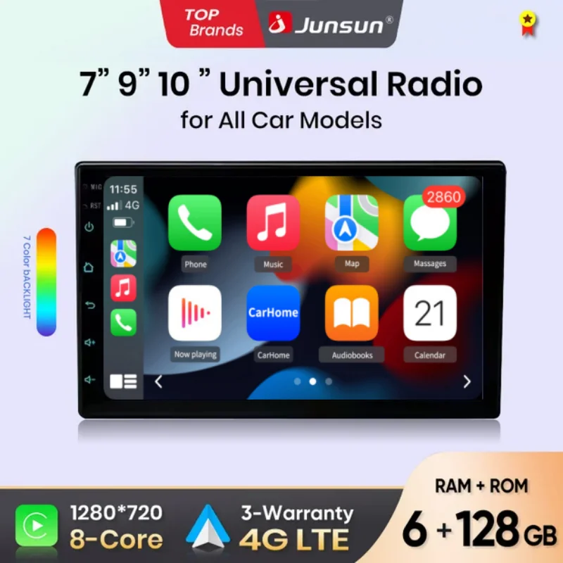 Junsun 7 9 10'' Universelles CarPlay Android Auto Autoradio für VW Fiat Renault Nissan Peugeot GPS Multimedia Autoradio Stereo Navi Image