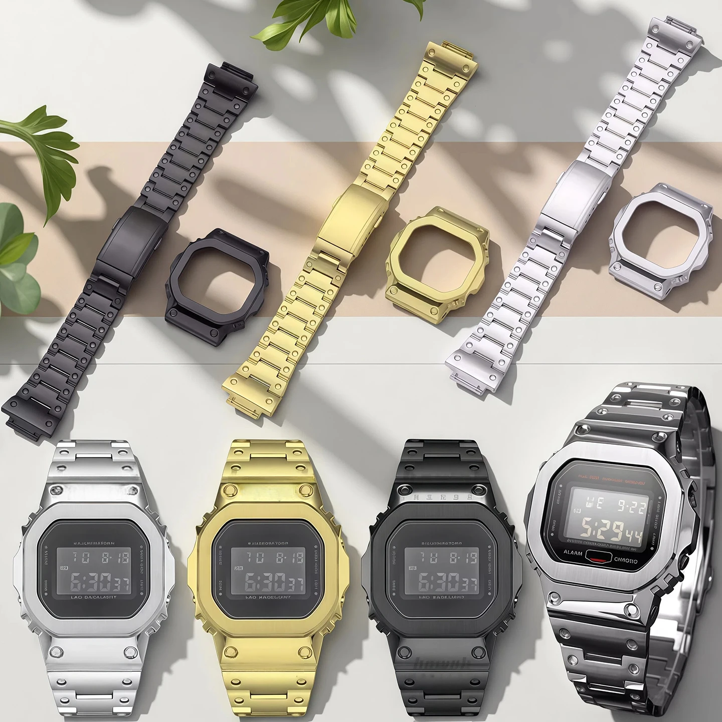 Mod-Kit-Set für Casio GSHOCK 3299 DW5600 5610 GM-5600 Lünette Armband DW-5600 GW-B5600 Upgrade Metallgehäuse Edelstahl-Uhrenarmband Image