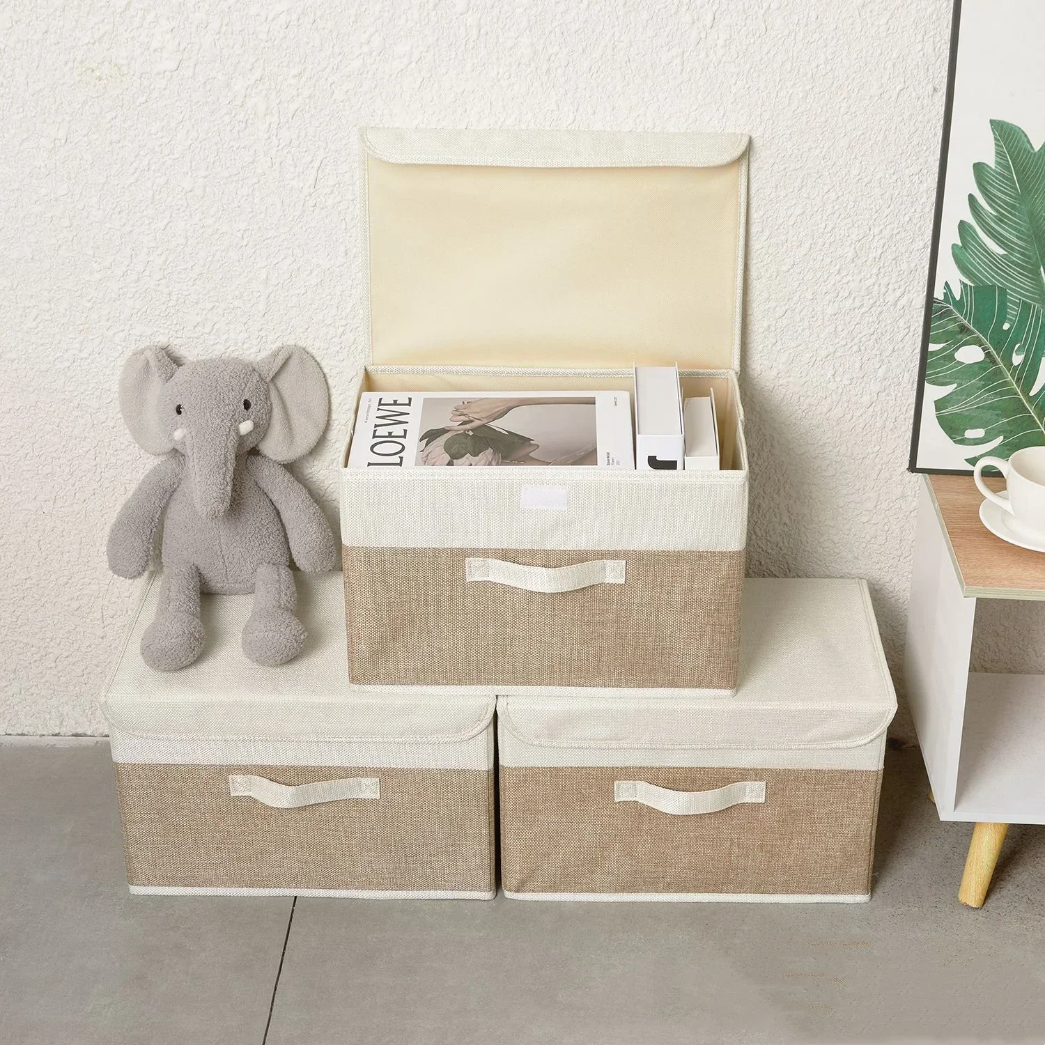 Faltbarer Kleideraufbewahrungsorganizer Großvolumiger Leinen-Aufbewahrungskorb für Kleidung Unterwäsche Socken Babyspielzeug Bücher Image