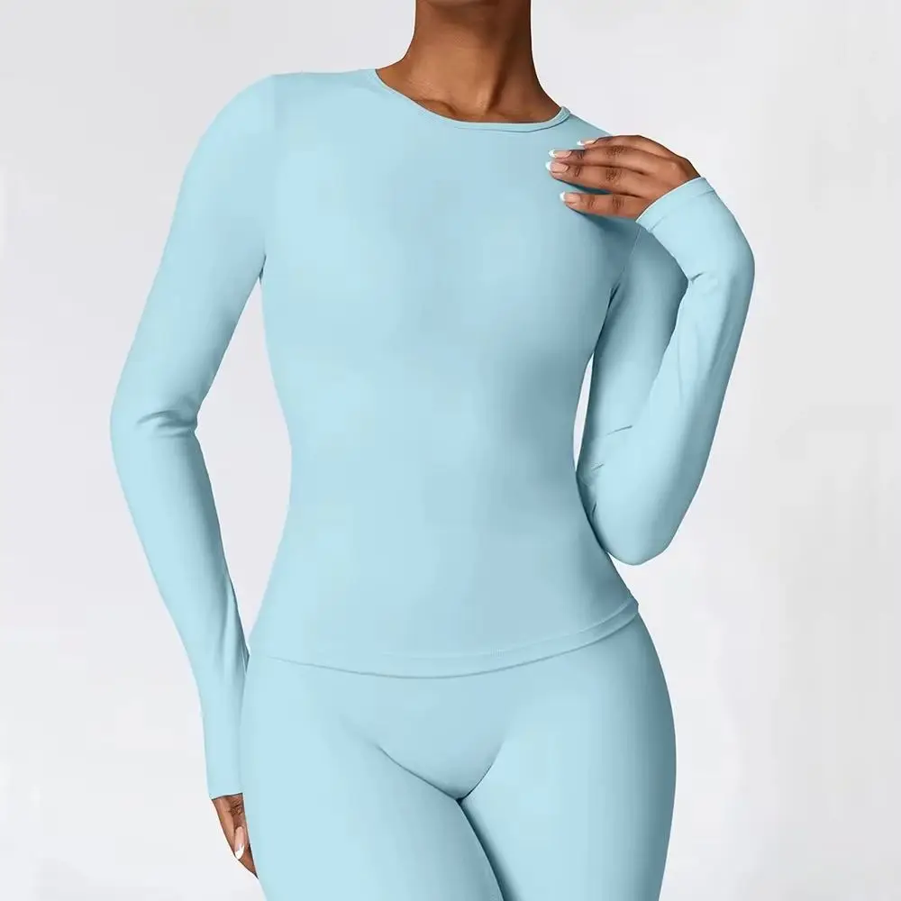 Yoga T-shirts Solid Sports Top Women Long Sleeve Gym Workout Running Shirts Sexy Exposed Navel Quick Dry Fitness Gym Sport Wear