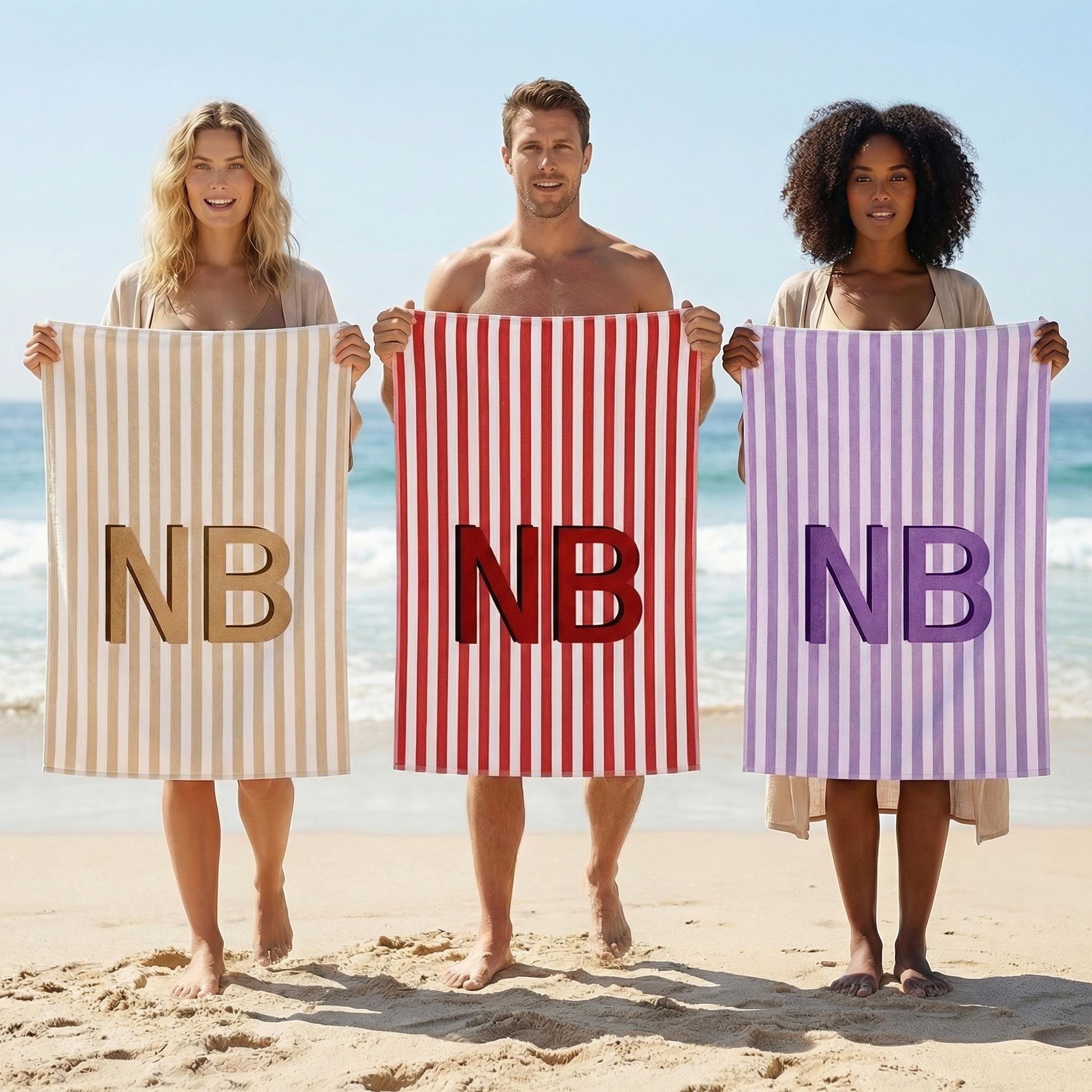 Telo mare a righe verticali personalizzato, telo mare a righe con monogramma e iniziali personalizzate, telo mare con stampa del nome personalizzato,
