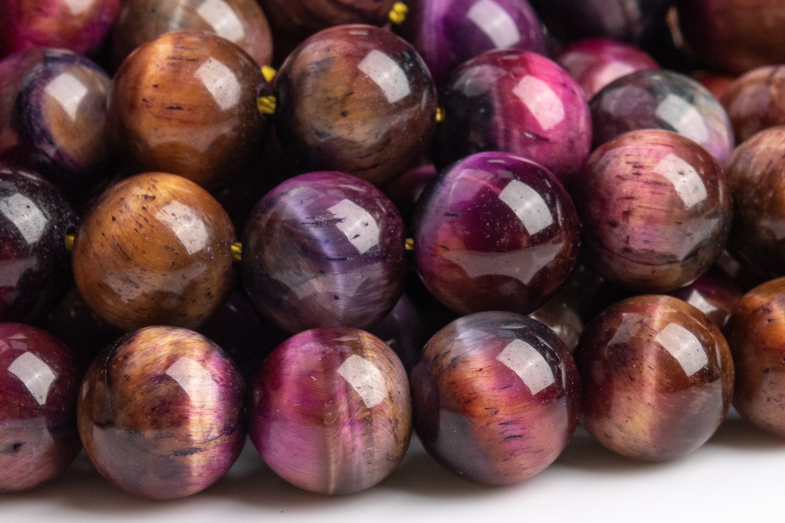 Perline di pietra preziosa occhio di tigre da 10 mm, perline sciolte rotonde di qualità AAA, colore rosa galassia, occhio di gatto (116000)