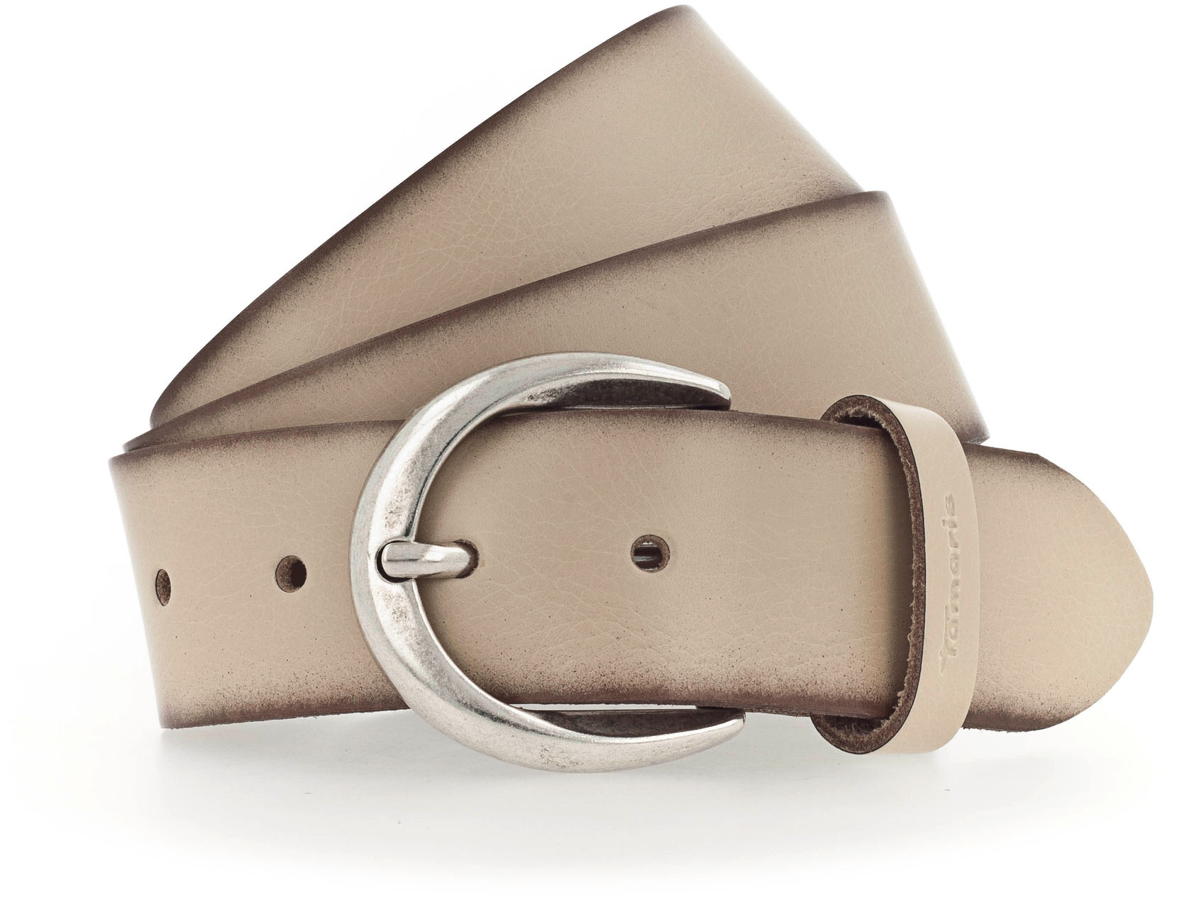 Ledergürtel TAMARIS "Charlotte Silver", Damen, Gr. 90, beige, Leder, unifarben, Gürtel Ledergürtel, mit Logoschriftzug auf der Gürtelschlaufe, Basic-Style Image