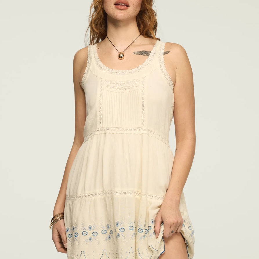 Lucky Brand Easy Lace Trim Embroidered Mini Dress - Women's Clothing Dresses Mini Dress in Cream, Size M