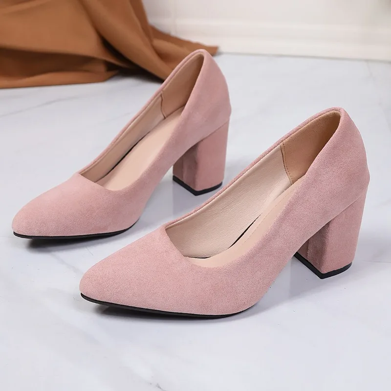 Women's New High-Heeled Shoes Pointed Toe Shallow Mouth Women's Chunky Heel Fashion High Heels Retro Simple Style Office Shoes