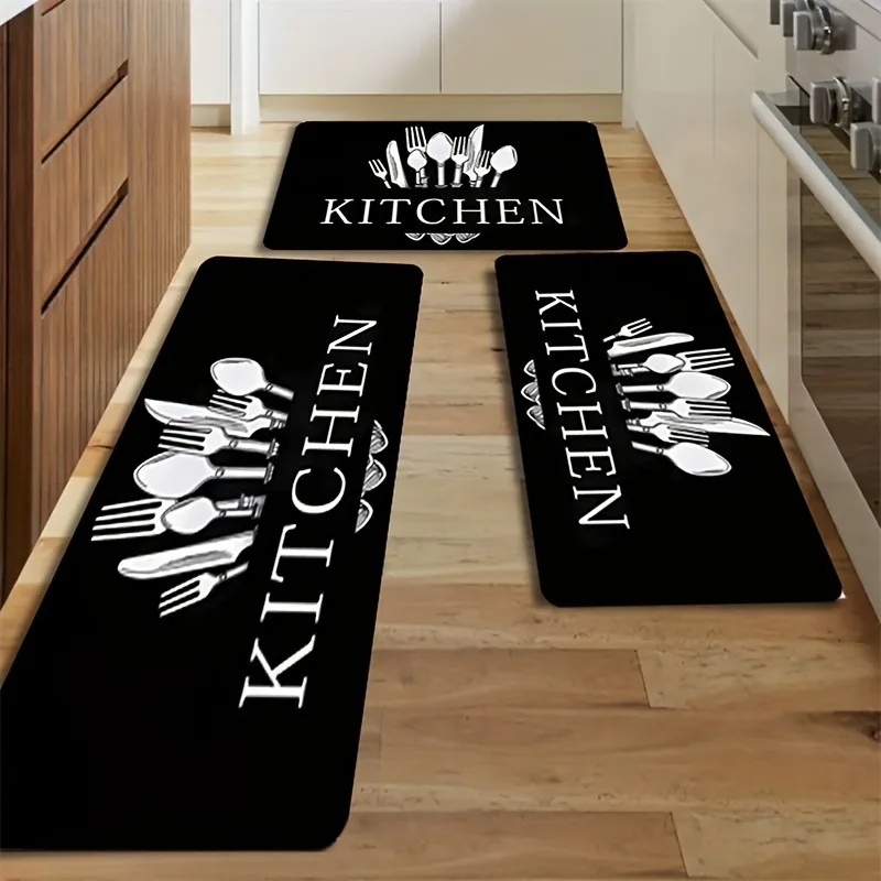 1 Piece Black Kitchen Floor Mat Bathroom Carpet Living Room Rug Bedroom Rug Entrance Mat Washable Non-Slip Carpet Room Decor