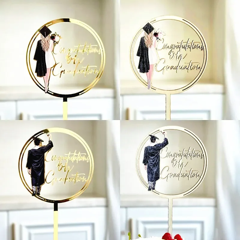 Neue Acryl-Abschlussfeier-Tortendekoration in Gold für Abschlussfeiern und Geburtstage, Tortenaufsatz für Studenten-Partys und Geschenke Image