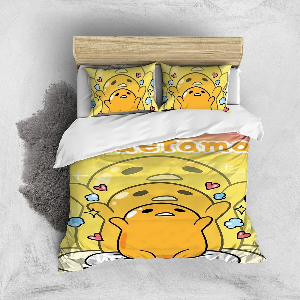 Lustiges, niedliches Gudetama-Bettwäsche-Set im Home-Style, weiche Baumwollbettwäsche, 3-teiliges Set, Geschenk für Studentenwohnheime Image